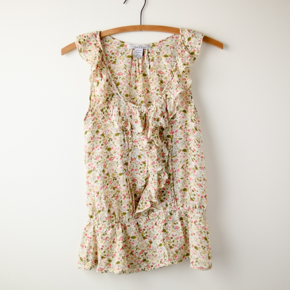 Floral Sleeveless Peplum Top Womens S Ruffle Cottagecore Fairycore Romantic Boho